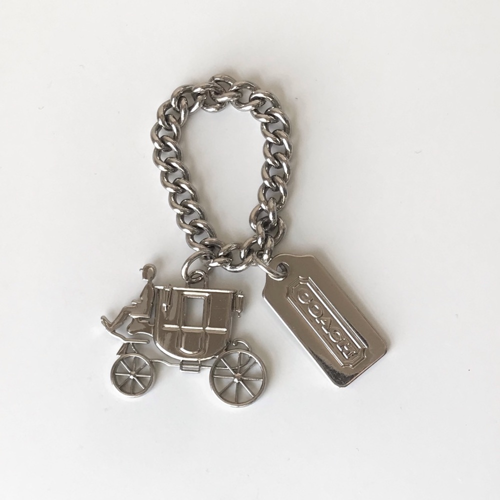 Coach Silver Horse And Carriage Bag Charm Hang Tag Chain Y2K
